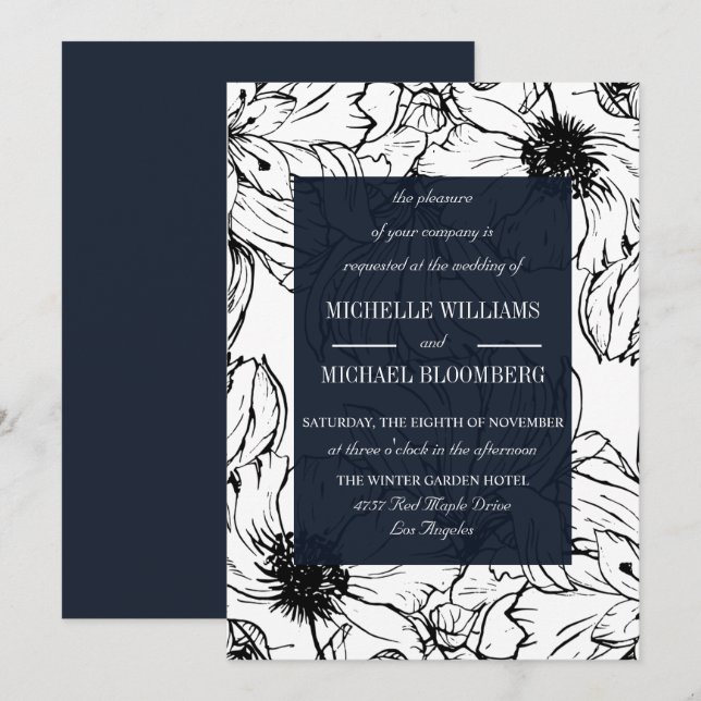 Modern Garden | Blue | Floral wedding Invitation (Front/Back)