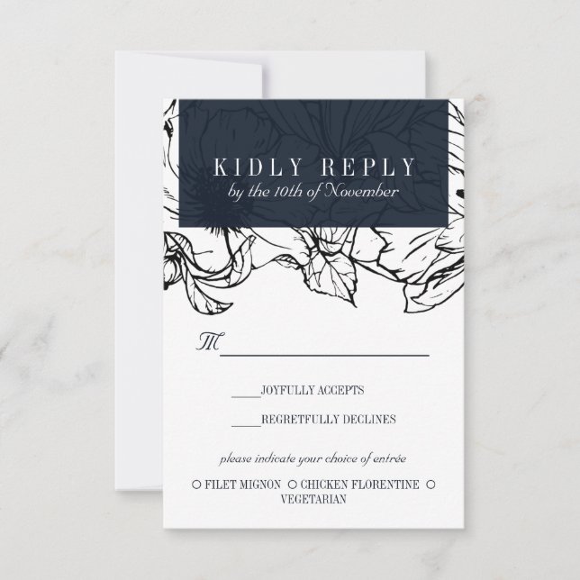 Modern Garden | Blue |wedding Meal Choice RSVP (Front)