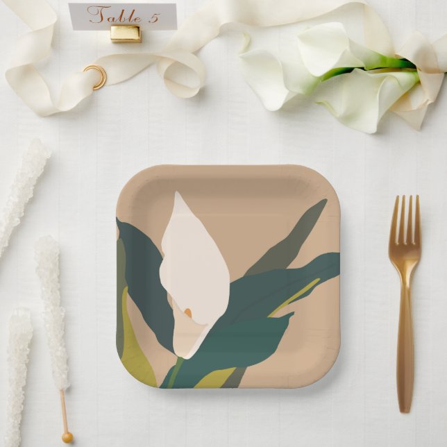 Modern Garden Calla Lily Flower Party Paper Plates (Wedding)