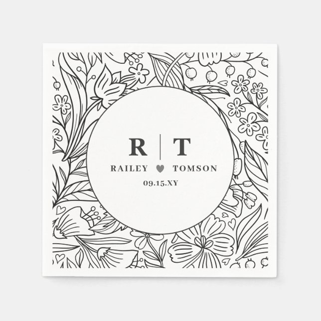 Modern Garden Floral Elegant Engagement Party  Napkins (Front)