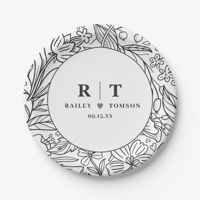 Modern Garden Floral Elegant Engagement Party Paper Plates (Front)