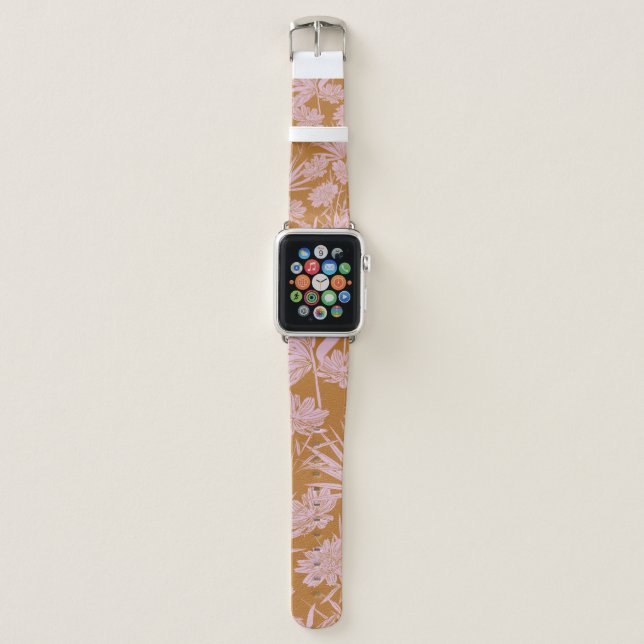 Modern garden flower monotone retro mood seamless  apple watch band (Front)