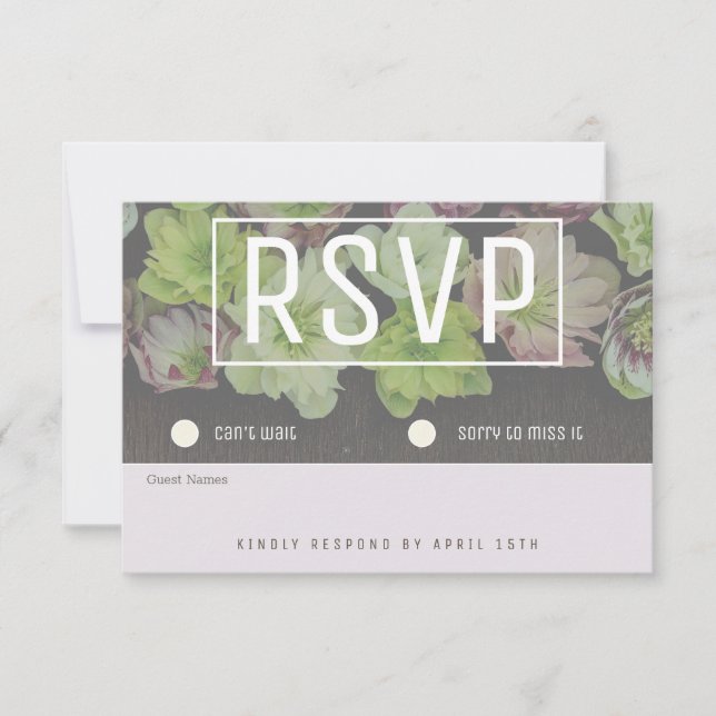 MODERN Garden Hellebore Wood and White RSVP Card (Front)