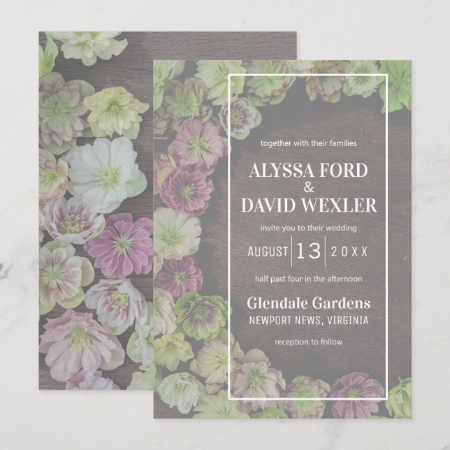 MODERN Garden Hellebore Wood Wedding Invitation (Front/Back)