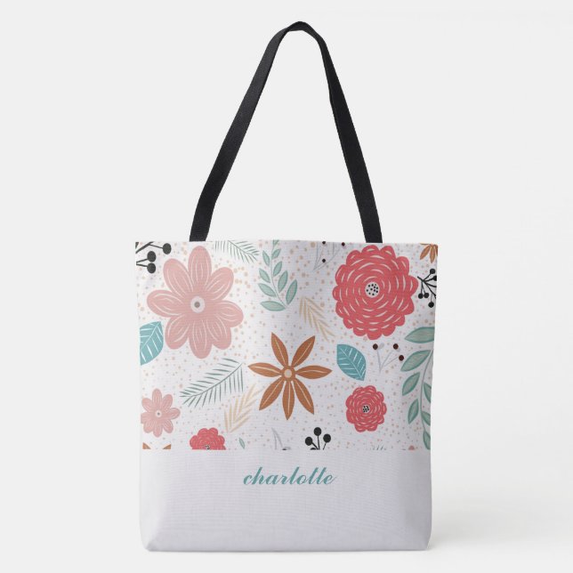 Modern Garden Monogrammed Tote Bag (Front)