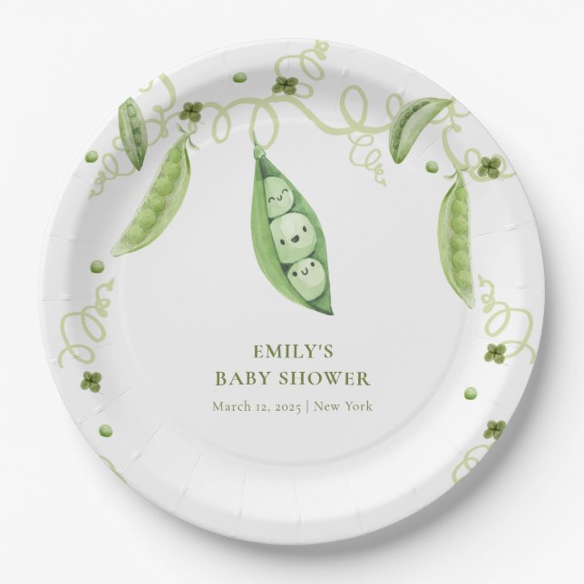 Modern Garden Sweet Pea In Pod Baby Shower  Paper Plates (Front)