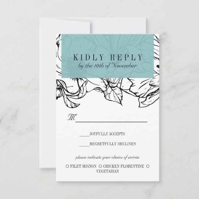 Modern Garden | Turquoise wedding Meal Choice RSVP Card (Front)
