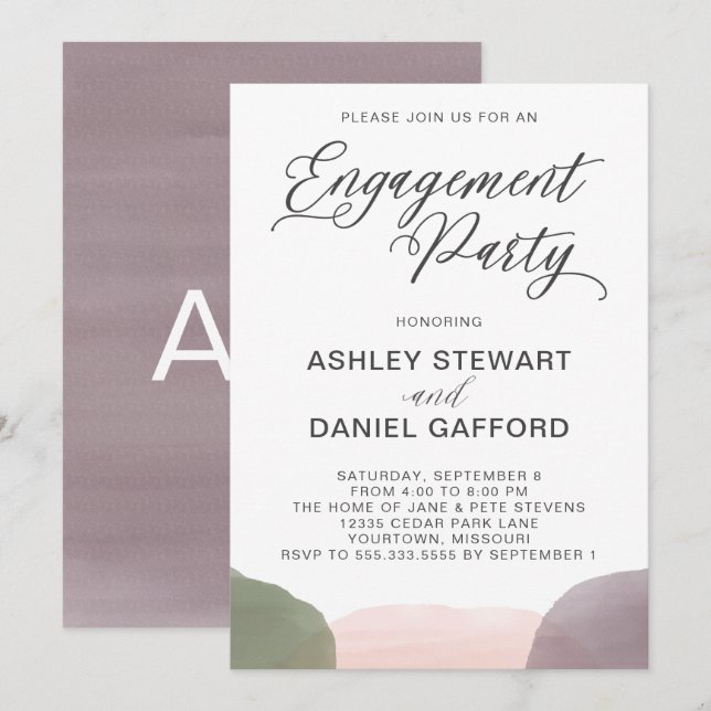 Modern Garden Watercolor Engagement Party Invitation (Front/Back)