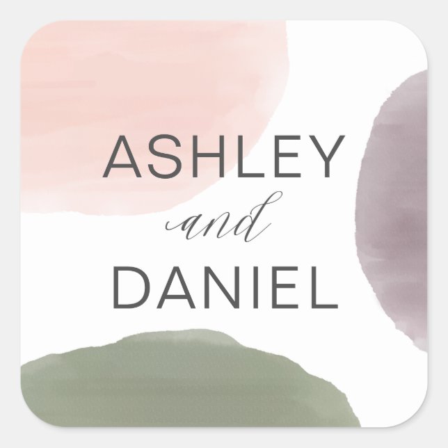 Modern Garden Watercolor Wedding Sticker, Square Sticker (Front)