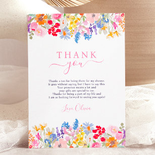 Modern garden wildflowers script bridal shower thank you card