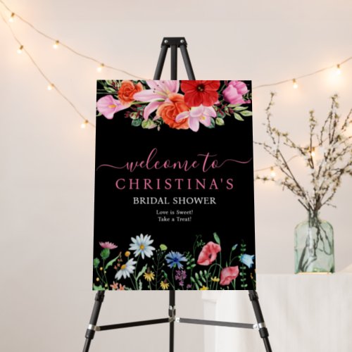 Modern garden wildflowers script bridal welcome foam board