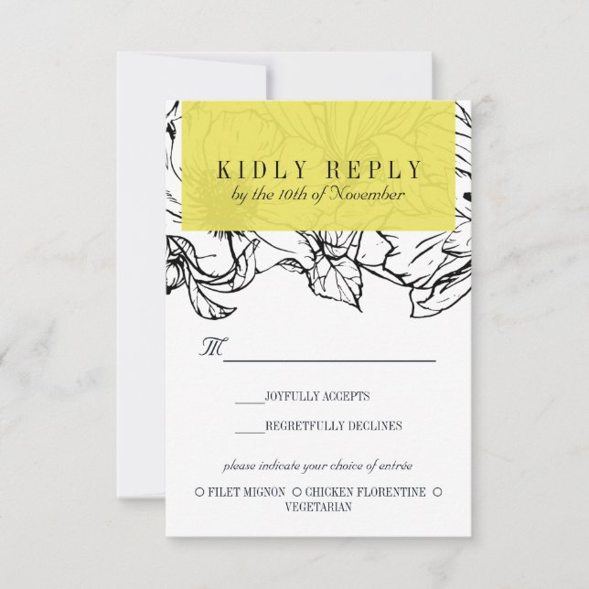 Modern Garden | Yellow wedding Meal Choice RSVP (Front)