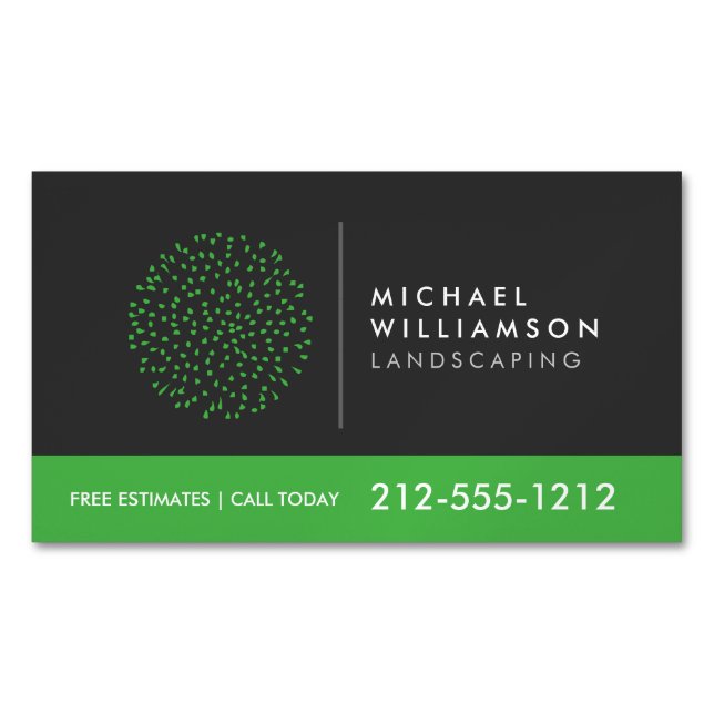 Modern Gardener Landscaping Shrub Logo Dark Gray Business Card Magnet (Front)
