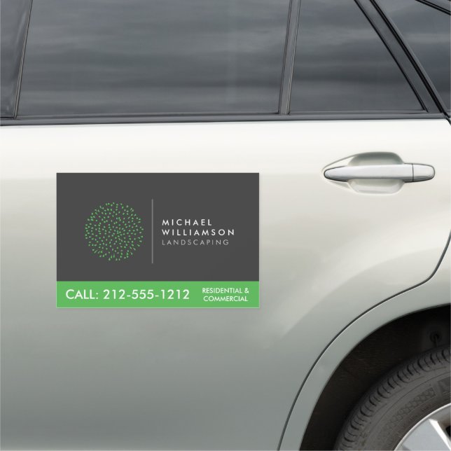 Modern Gardener Landscaping Shrub Logo Dark Gray Car Magnet (In Situ)