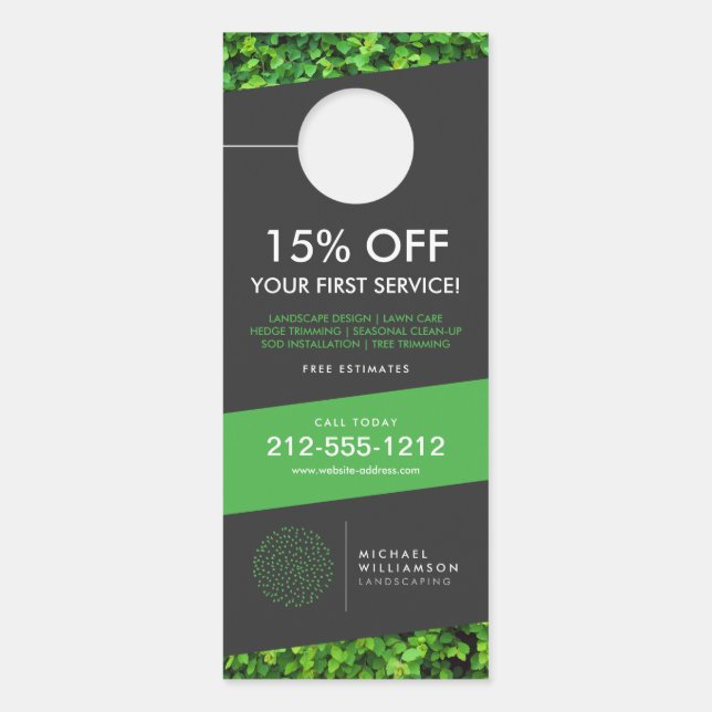 Modern Gardener Landscaping Shrub Logo Dark Gray Door Hanger (Front)