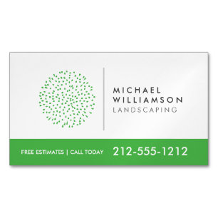 Modern Gardener Landscaping Shrub Logo on White Business Card Magnet