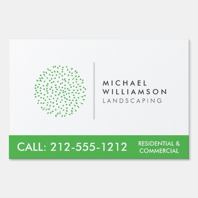 Modern Gardener Landscaping Shrub Logo on White Sign (Front)