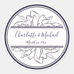 Modern, Gardenia, Navy and Blush, Wedding Classic Round Sticker
