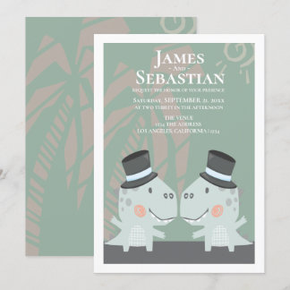 Modern Gay Dinosaur Two Groom Wedding Invitation