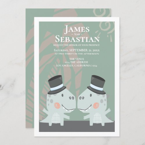 Modern Gay Dinosaur Two Groom Wedding Invitation