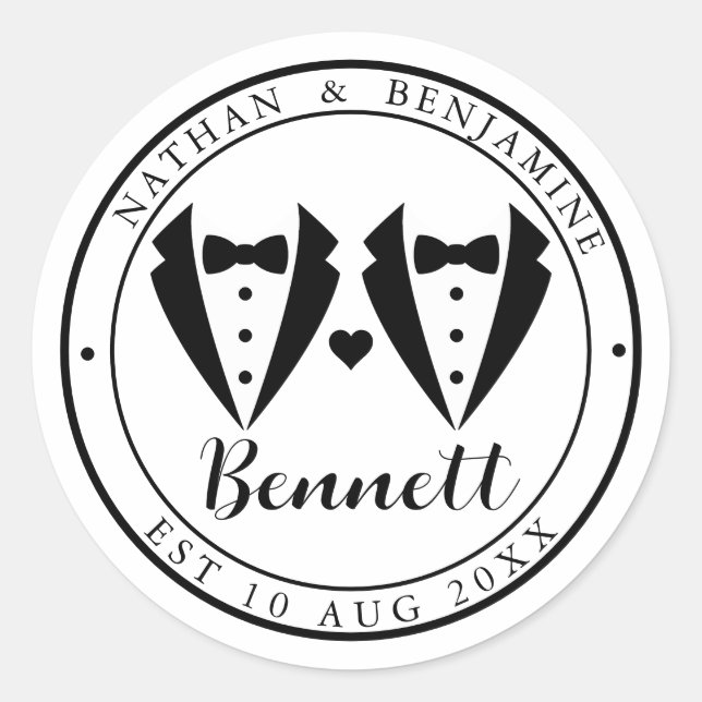 Modern Gay Marriage Wedding Classic Round Sticker (Front)