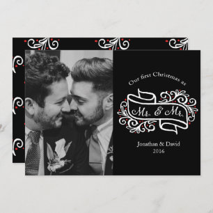Modern Gay Newlywed Christmas Photo Greeting Invitation