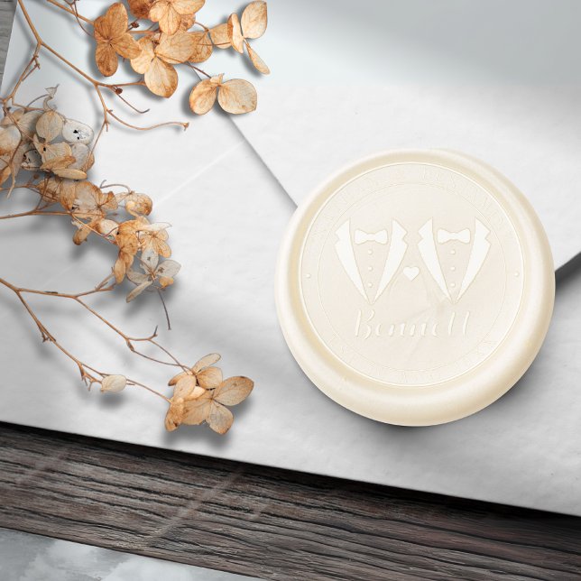 Modern Gay Wedding Tuxedo Wax Seal Sticker (Modern Gay Wedding Tuxedo Wedding Wax Seal)