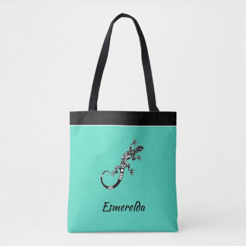 Modern Gecko Sea Green and Black Tote Bag