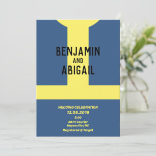 Modern Geek Nerd Gamer Blue Gold Vault  Invitation