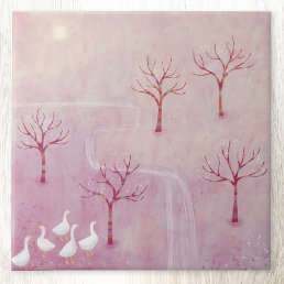 Modern Geese Orchard Landscape Art Ceramic Tile