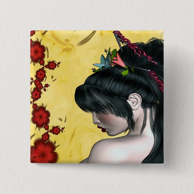 Modern Geisha Pinback Button (Front)