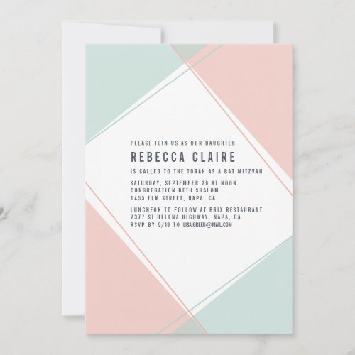 Modern Gem Coral and Mint Bat Mitzvah Invitation