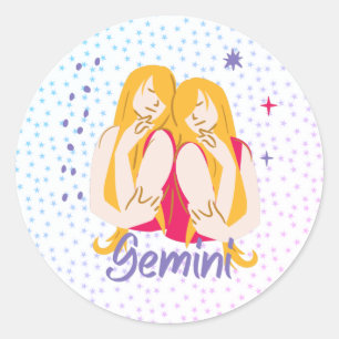 Modern Gemini Twins Zodiac Classic Round Sticker