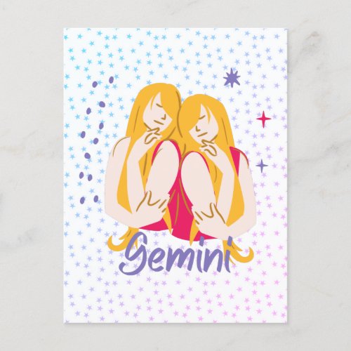 Modern Gemini Twins Zodiac  Postcard