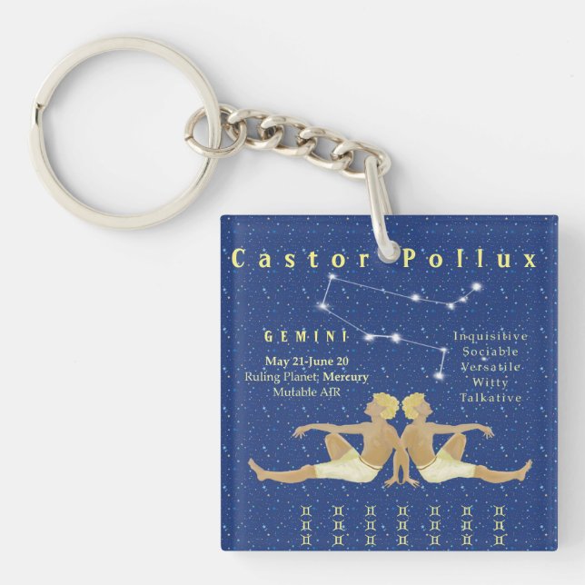 Modern Gemini zodiac illustration personalized  Keychain (Front)