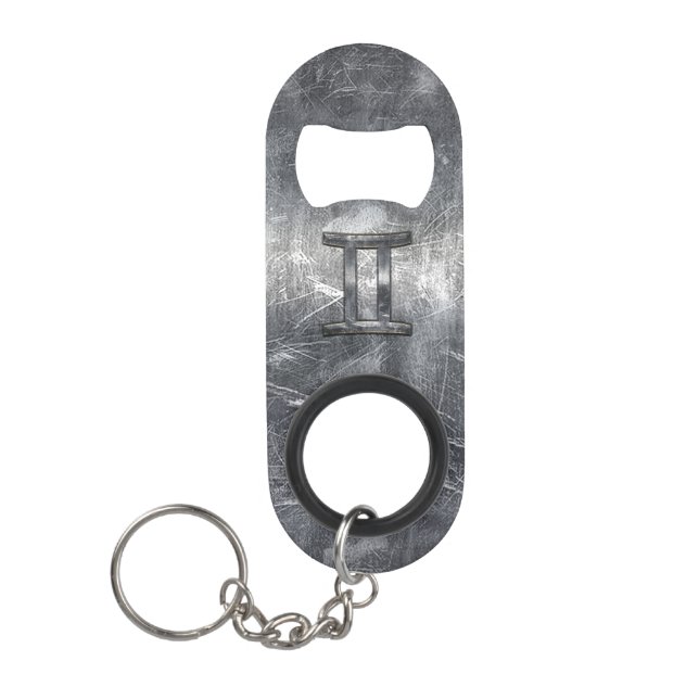 Modern Gemini Zodiac Sign Grunge Distressed Style Keychain Bottle Opener (Front)