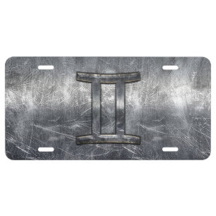Modern Gemini Zodiac Sign Grunge Distressed Style License Plate