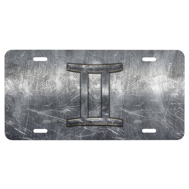 Modern Gemini Zodiac Sign Grunge Distressed Style License Plate (Front)