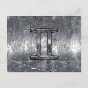 Modern Gemini Zodiac Sign Grunge Distressed Style Postcard