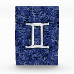 Modern Gemini Zodiac Sign Navy Blue Digital Camo Award