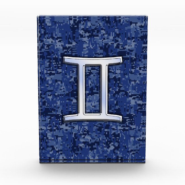 Modern Gemini Zodiac Sign Navy Blue Digital Camo Award (Front)