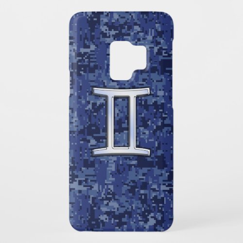 Modern Gemini Zodiac Sign Navy Blue Digital Camo Case_Mate Samsung Galaxy S9 Case