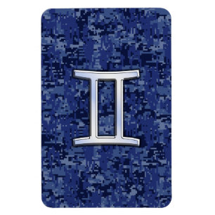 Modern Gemini Zodiac Sign Navy Blue Digital Camo Magnet