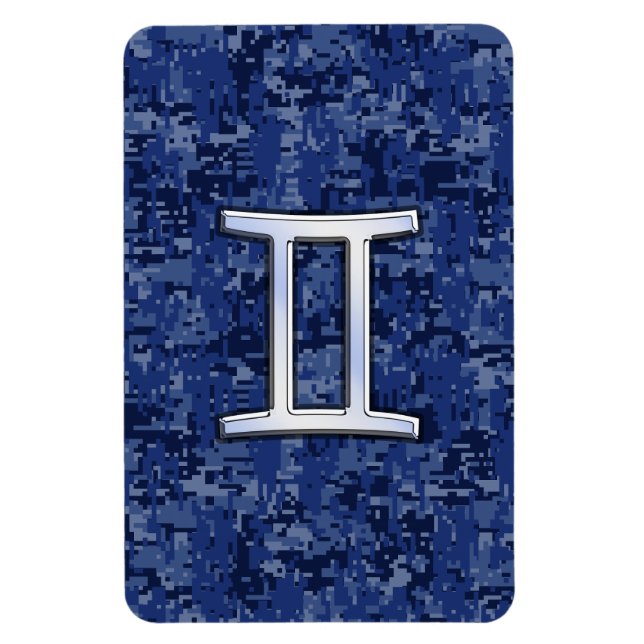 Modern Gemini Zodiac Sign Navy Blue Digital Camo Magnet (Vertical)