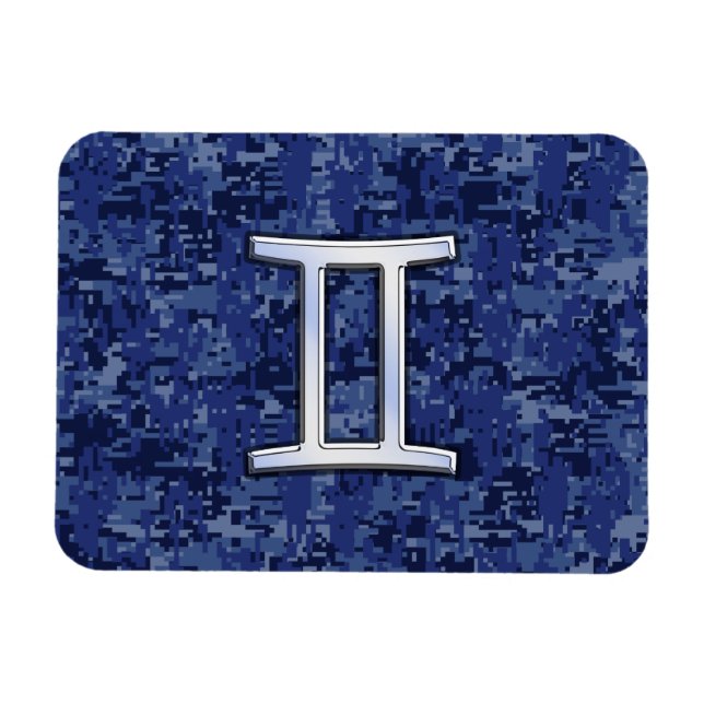 Modern Gemini Zodiac Sign Navy Blue Digital Camo Magnet (Horizontal)