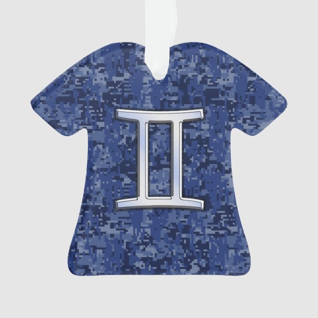 Modern Gemini Zodiac Sign Navy Blue Digital Camo Ornament (Front)