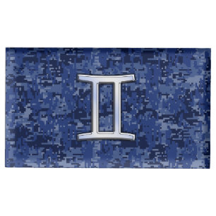 Modern Gemini Zodiac Sign Navy Blue Digital Camo Table Card Holder