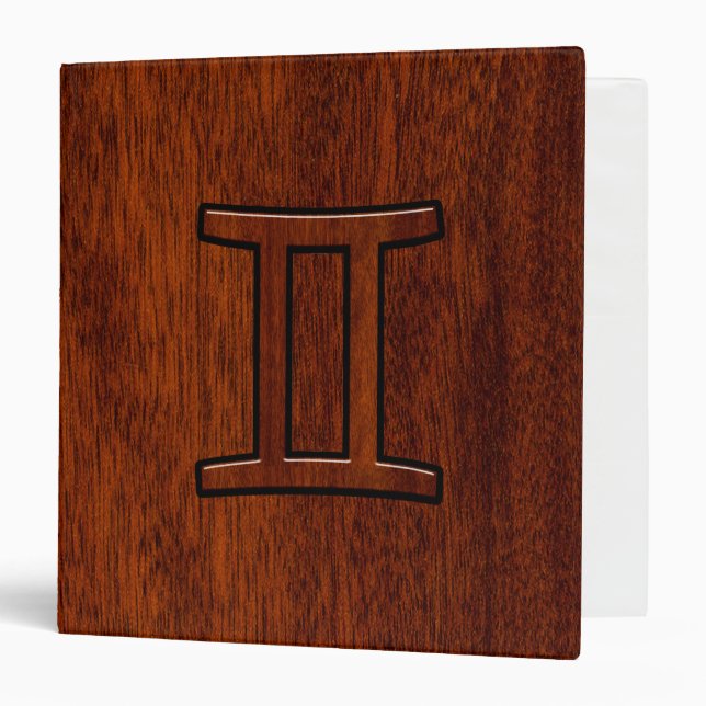 Modern Gemini Zodiac Symbol on Mahogany like print Binder (Front/Inside)