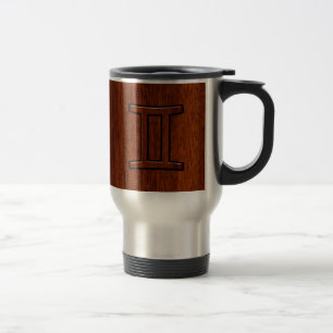 Modern Gemini Zodiac Symbol on Mahogany like print Travel Mug