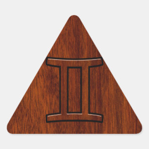 Modern Gemini Zodiac Symbol on Mahogany like print Triangle Sticker